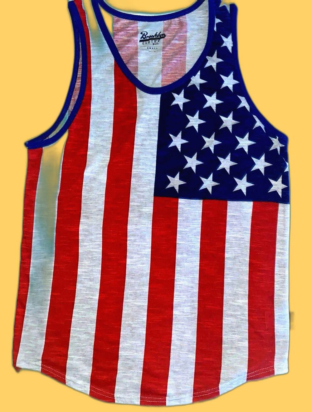 Brooklyn Cloth Mfg Co. Men Tank Top Size Small Grey Stars & Stripes Cotton Blend
